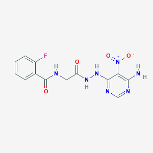 molecular formula C13H12FN7O4 B2813801 N-(2-(2-(6-氨基-5-硝基嘧啶-4-基)肼基)-2-氧代乙基)-2-氟苯甲酰胺 CAS No. 450346-07-3