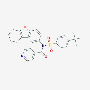 molecular formula C28H28N2O4S B281381 N-(4-tert-butylbenzenesulfonyl)-N-{8-oxatricyclo[7.4.0.0^{2,7}]trideca-1(9),2(7),3,5-tetraen-4-yl}pyridine-4-carboxamide 