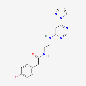 molecular formula C17H17FN6O B2813840 N-(2-((6-(1H-pyrazol-1-yl)pyrimidin-4-yl)amino)ethyl)-2-(4-fluorophenyl)acetamide CAS No. 1173268-29-5