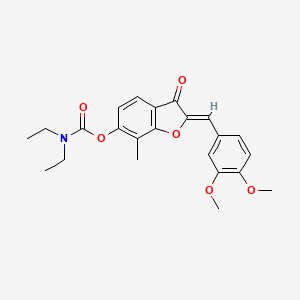 molecular formula C23H25NO6 B2813842 (Z)-2-(3,4-dimethoxybenzylidene)-7-methyl-3-oxo-2,3-dihydrobenzofuran-6-yl diethylcarbamate CAS No. 859664-68-9