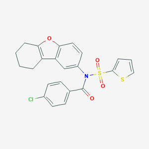 molecular formula C23H18ClNO4S2 B281387 4-chloro-N-6,7,8,9-tetrahydrodibenzo[b,d]furan-2-yl-N-(thien-2-ylsulfonyl)benzamide 