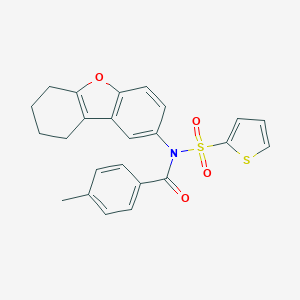 molecular formula C24H21NO4S2 B281388 4-methyl-N-6,7,8,9-tetrahydrodibenzo[b,d]furan-2-yl-N-(thien-2-ylsulfonyl)benzamide 