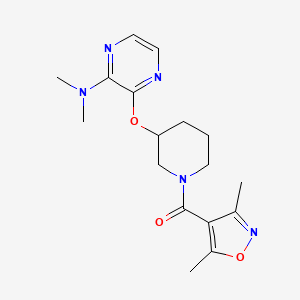 molecular formula C17H23N5O3 B2813886 (3-((3-(二甲基氨基)吡嗪-2-基)氧基)哌啶-1-基)(3,5-二甲基异噁唑-4-基)甲酮 CAS No. 2034482-86-3