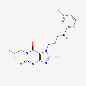 molecular formula C20H25BrClN5O2 B2813890 8-Bromo-7-[3-(5-chloro-2-methylanilino)propyl]-3-methyl-1-(2-methylpropyl)purine-2,6-dione CAS No. 1788685-10-8