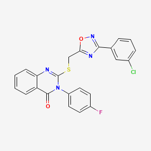 molecular formula C23H14ClFN4O2S B2813918 2-(((3-(3-chlorophenyl)-1,2,4-oxadiazol-5-yl)methyl)thio)-3-(4-fluorophenyl)quinazolin-4(3H)-one CAS No. 2034313-92-1