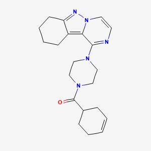 molecular formula C21H27N5O B2813933 Cyclohex-3-en-1-yl(4-(7,8,9,10-tetrahydropyrazino[1,2-b]indazol-1-yl)piperazin-1-yl)methanone CAS No. 2034597-54-9