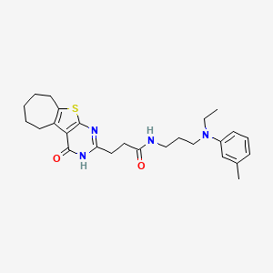 molecular formula C26H34N4O2S B2813936 N-{3-[ethyl(3-methylphenyl)amino]propyl}-3-(4-oxo-3,5,6,7,8,9-hexahydro-4H-cyclohepta[4,5]thieno[2,3-d]pyrimidin-2-yl)propanamide CAS No. 950314-13-3