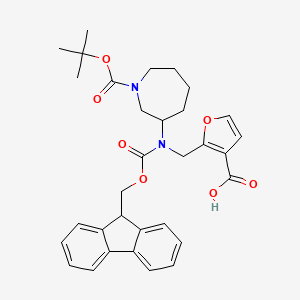 molecular formula C32H36N2O7 B2813949 2-[[9H-Fluoren-9-ylmethoxycarbonyl-[1-[(2-methylpropan-2-yl)oxycarbonyl]azepan-3-yl]amino]methyl]furan-3-carboxylic acid CAS No. 2138040-17-0
