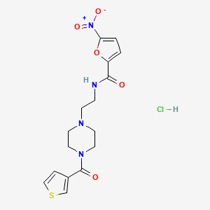 molecular formula C16H19ClN4O5S B2813970 5-nitro-N-(2-(4-(thiophene-3-carbonyl)piperazin-1-yl)ethyl)furan-2-carboxamide hydrochloride CAS No. 1351647-25-0