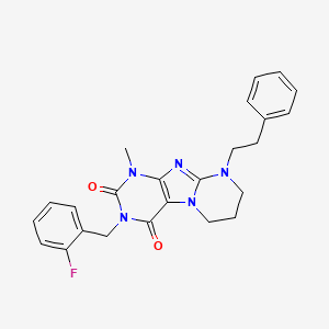 molecular formula C24H24FN5O2 B2813972 3-(2-fluorobenzyl)-1-methyl-9-phenethyl-6,7,8,9-tetrahydropyrimido[2,1-f]purine-2,4(1H,3H)-dione CAS No. 849913-02-6
