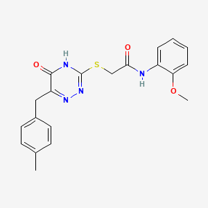 molecular formula C20H20N4O3S B2813984 2-{[5-hydroxy-6-(4-methylbenzyl)-1,2,4-triazin-3-yl]sulfanyl}-N-(2-methoxyphenyl)acetamide CAS No. 881432-36-6