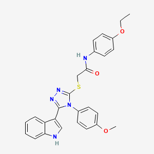 molecular formula C27H25N5O3S B2813985 2-((5-(1H-indol-3-yl)-4-(4-methoxyphenyl)-4H-1,2,4-triazol-3-yl)thio)-N-(4-ethoxyphenyl)acetamide CAS No. 946206-49-1