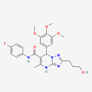 molecular formula C25H28FN5O5 B2813991 N-(4-氟苯基)-2-(3-羟基丙基)-5-甲基-7-(3,4,5-三甲氧基苯基)-1,7-二氢-[1,2,4]三唑并[1,5-a]嘧啶-6-甲酰胺 CAS No. 537699-98-2