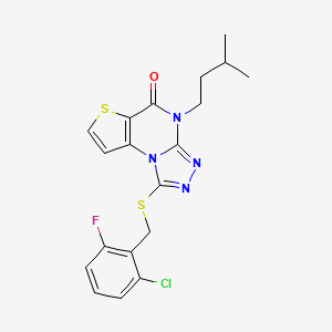 molecular formula C19H18ClFN4OS2 B2813992 1-((2-chloro-6-fluorobenzyl)thio)-4-isopentylthieno[2,3-e][1,2,4]triazolo[4,3-a]pyrimidin-5(4H)-one CAS No. 1185174-63-3