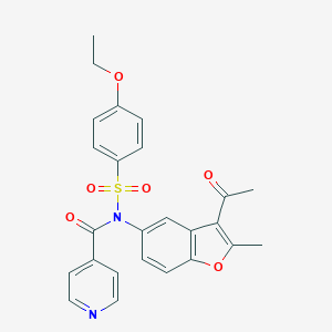 molecular formula C25H22N2O6S B281401 N-(3-acetyl-2-methyl-1-benzofuran-5-yl)-N-[(4-ethoxyphenyl)sulfonyl]pyridine-4-carboxamide 
