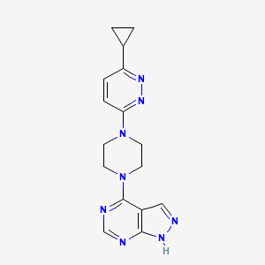 molecular formula C16H18N8 B2814010 4-[4-(6-Cyclopropylpyridazin-3-yl)piperazin-1-yl]-1H-pyrazolo[3,4-d]pyrimidine CAS No. 2380078-10-2