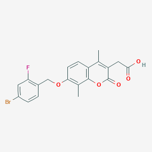 molecular formula C20H16BrFO5 B2814017 {7-[(4-bromo-2-fluorobenzyl)oxy]-4,8-dimethyl-2-oxo-2H-chromen-3-yl}acetic acid CAS No. 858753-20-5