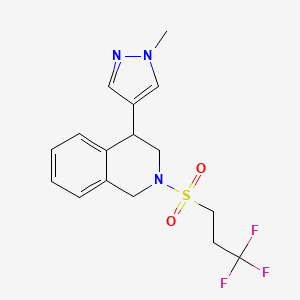molecular formula C16H18F3N3O2S B2814026 4-(1-methyl-1H-pyrazol-4-yl)-2-((3,3,3-trifluoropropyl)sulfonyl)-1,2,3,4-tetrahydroisoquinoline CAS No. 2034387-54-5