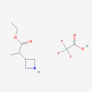 molecular formula C10H16F3NO4 B2814032 乙酸 2-(氮杂环丁烷-3-基)丙酸酯；三氟乙酸 CAS No. 2095409-05-3