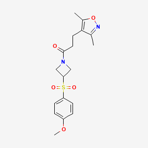 molecular formula C18H22N2O5S B2814034 3-(3,5-Dimethylisoxazol-4-yl)-1-(3-((4-methoxyphenyl)sulfonyl)azetidin-1-yl)propan-1-one CAS No. 1798034-45-3