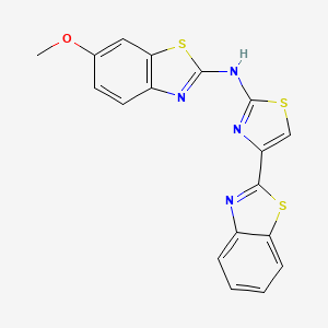 molecular formula C18H12N4OS3 B2814047 N-[4-(1,3-benzothiazol-2-yl)-1,3-thiazol-2-yl]-6-methoxy-1,3-benzothiazol-2-amine CAS No. 862975-74-4