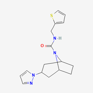 molecular formula C16H20N4OS B2814058 (1R,5S)-3-(1H-pyrazol-1-yl)-N-(thiophen-2-ylmethyl)-8-azabicyclo[3.2.1]octane-8-carboxamide CAS No. 2319638-31-6