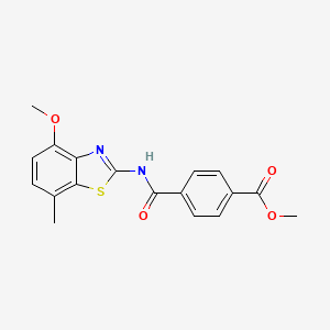 molecular formula C18H16N2O4S B2814062 甲基 4-[(4-甲氧基-7-甲基-1,3-苯并噻唑-2-基)羰基]苯甲酸酯 CAS No. 897759-58-9