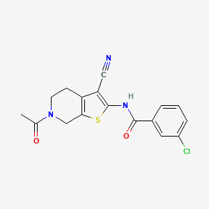 molecular formula C17H14ClN3O2S B2814065 N-(6-acetyl-3-cyano-5,7-dihydro-4H-thieno[2,3-c]pyridin-2-yl)-3-chlorobenzamide CAS No. 864859-18-7