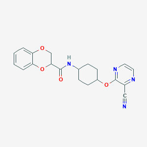 molecular formula C20H20N4O4 B2814067 N-((1r,4r)-4-((3-氰基吡嗪-2-基)氧基)环己基)-2,3-二氢苯并[b][1,4]二噁烷-2-甲酰胺 CAS No. 2034194-78-8