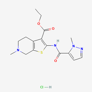 molecular formula C16H21ClN4O3S B2814071 乙酸乙酯 6-甲基-2-(1-甲基-1H-吡唑-5-羧胺基)-4,5,6,7-四氢噻吩[2,3-c]吡啶-3-羧酸酯 盐酸盐 CAS No. 1189469-68-8