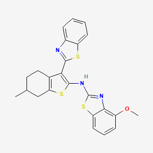 molecular formula C24H21N3OS3 B2814073 N-(3-(benzo[d]thiazol-2-yl)-6-methyl-4,5,6,7-tetrahydrobenzo[b]thiophen-2-yl)-4-methoxybenzo[d]thiazol-2-amine CAS No. 862974-07-0