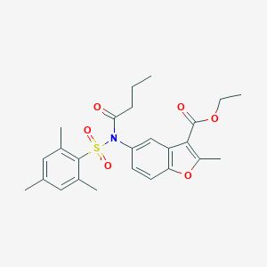 molecular formula C25H29NO6S B281409 Ethyl 5-[butyryl(mesitylsulfonyl)amino]-2-methyl-1-benzofuran-3-carboxylate 