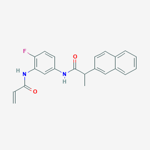 molecular formula C22H19FN2O2 B2814095 N-[4-Fluoro-3-(prop-2-enoylamino)phenyl]-2-naphthalen-2-ylpropanamide CAS No. 2201010-86-6