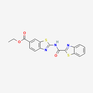 molecular formula C18H13N3O3S2 B2814100 乙酸乙酯 2-(苯并[d]噻唑-2-基)羧胺基苯并[d]噻唑-6-羧酸酯 CAS No. 864860-64-0