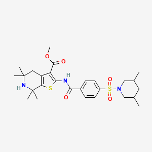 molecular formula C27H37N3O5S2 B2814104 甲基2-[[4-(3,5-二甲基哌啶-1-基)磺酰基苯甲酰]氨基]-5,5,7,7-四甲基-4,6-二氢噻吩并[2,3-c]吡啶-3-羧酸甲酯 CAS No. 449782-61-0