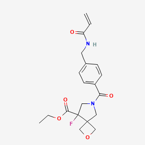 molecular formula C20H23FN2O5 B2814126 Ethyl 5-fluoro-7-[4-[(prop-2-enoylamino)methyl]benzoyl]-2-oxa-7-azaspiro[3.4]octane-5-carboxylate CAS No. 2361679-66-3
