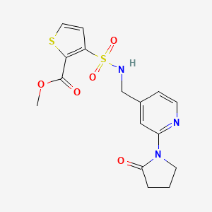 molecular formula C16H17N3O5S2 B2814128 甲基3-(N-((2-(2-氧代吡咯啶-1-基)吡啶-4-基)甲基)磺酰胺基)噻吩-2-羧酸甲酯 CAS No. 2034389-22-3