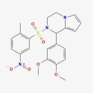 molecular formula C22H23N3O6S B2814134 1-(3,4-Dimethoxyphenyl)-2-((2-methyl-5-nitrophenyl)sulfonyl)-1,2,3,4-tetrahydropyrrolo[1,2-a]pyrazine CAS No. 899739-81-2