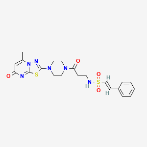 molecular formula C21H24N6O4S2 B2814150 (E)-N-[3-[4-(5-methyl-7-oxo-[1,3,4]thiadiazolo[3,2-a]pyrimidin-2-yl)piperazin-1-yl]-3-oxopropyl]-2-phenylethenesulfonamide CAS No. 1147505-45-0