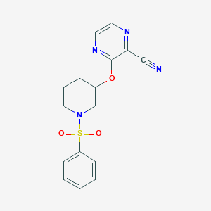 molecular formula C16H16N4O3S B2814156 3-((1-(Phenylsulfonyl)piperidin-3-yl)oxy)pyrazine-2-carbonitrile CAS No. 2034479-48-4