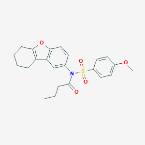 molecular formula C23H25NO5S B281416 N-[(4-methoxyphenyl)sulfonyl]-N-6,7,8,9-tetrahydrodibenzo[b,d]furan-2-ylbutanamide 