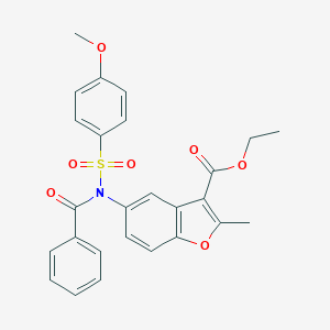 molecular formula C26H23NO7S B281419 Ethyl 5-{benzoyl[(4-methoxyphenyl)sulfonyl]amino}-2-methyl-1-benzofuran-3-carboxylate 