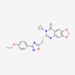 molecular formula C23H20N4O5S B2814193 7-cyclopropyl-6-({[3-(4-ethoxyphenyl)-1,2,4-oxadiazol-5-yl]methyl}thio)[1,3]dioxolo[4,5-g]quinazolin-8(7H)-one CAS No. 1031981-06-2