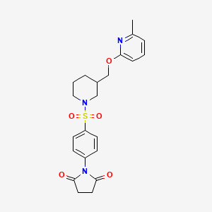 molecular formula C22H25N3O5S B2814195 1-[4-[3-[(6-Methylpyridin-2-yl)oxymethyl]piperidin-1-yl]sulfonylphenyl]pyrrolidine-2,5-dione CAS No. 2379996-82-2