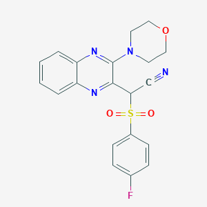 molecular formula C20H17FN4O3S B2814230 2-((4-Fluorophenyl)sulfonyl)-2-(3-morpholinoquinoxalin-2-yl)acetonitrile CAS No. 844822-04-4