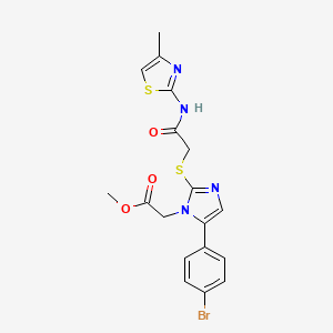 molecular formula C18H17BrN4O3S2 B2814231 methyl 2-(5-(4-bromophenyl)-2-((2-((4-methylthiazol-2-yl)amino)-2-oxoethyl)thio)-1H-imidazol-1-yl)acetate CAS No. 1207002-84-3
