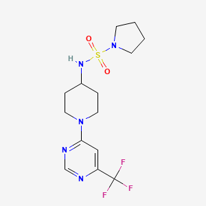molecular formula C14H20F3N5O2S B2814246 N-{1-[6-(trifluoromethyl)pyrimidin-4-yl]piperidin-4-yl}pyrrolidine-1-sulfonamide CAS No. 2097929-09-2