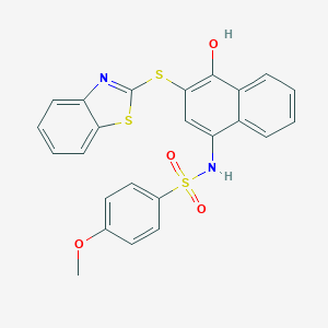 molecular formula C24H18N2O4S3 B281425 N-[3-(1,3-benzothiazol-2-ylsulfanyl)-4-hydroxynaphthalen-1-yl]-4-methoxybenzenesulfonamide 