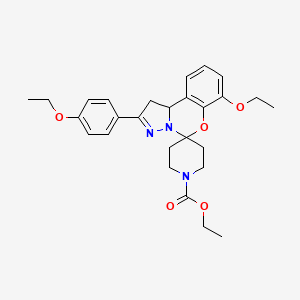 molecular formula C27H33N3O5 B2814254 Ethyl 7-ethoxy-2-(4-ethoxyphenyl)-1,10b-dihydrospiro[benzo[e]pyrazolo[1,5-c][1,3]oxazine-5,4'-piperidine]-1'-carboxylate CAS No. 899983-85-8