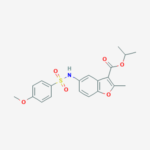 molecular formula C20H21NO6S B281426 Isopropyl 5-{[(4-methoxyphenyl)sulfonyl]amino}-2-methyl-1-benzofuran-3-carboxylate 